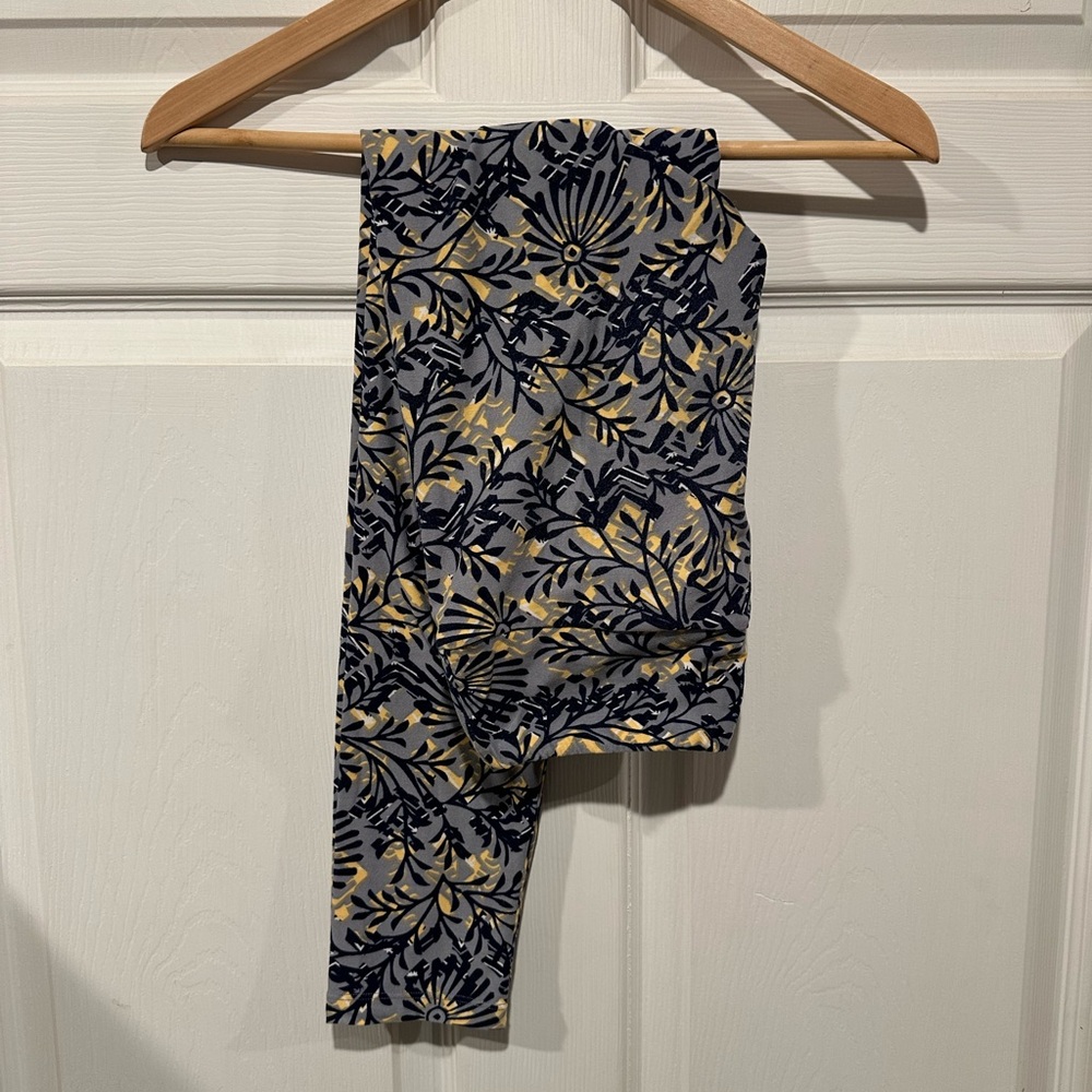 LuLaRoe Blue and Gold Floral Leggings
